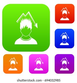 Man with falling red graph over head set icon in different colors isolated vector illustration. Premium collection