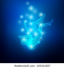 man falling in sci-fi theme, conceptual design of technological field