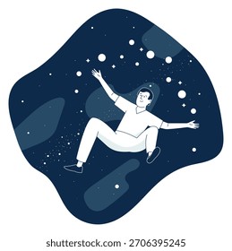 Un hombre está cayendo por el espacio con los brazos extendidos