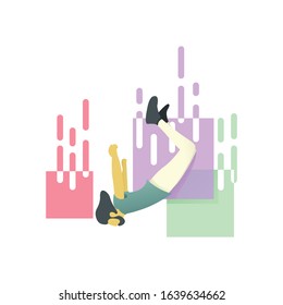 Man Falls Down With Effect, Box Falls Down Effect. Concept of exploration, free life, flying man. Flat Vector Illustration.