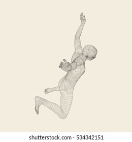 Man Falls Down from a Height. Man Fall on a Jump. 3D Model of Man. Human Body Model. Vector Illustration.