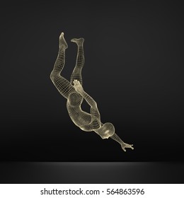 Man Falls Down from a Height. Man Fall on a Jump. 3D Model of Man. Human Body Model. Vector Illustration.