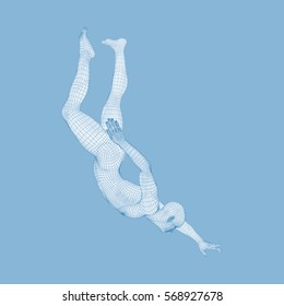 Man Falls Down from a Height. Man Fall on a Jump. 3D Model of Man. Human Body Model. Vector Illustration.