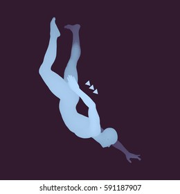 Man Falls Down from a Height. Man Fall on a Jump. 3D Model of Man. Human Body Model. Vector Illustration.
