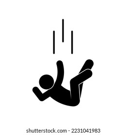 man falls down from a height, stick figure icon