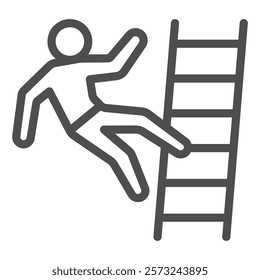 Man falls down from ladder line icon, insurance event concept. Vector graphics. Human falling high risk sign on white background, outline style icon for mobile or web design