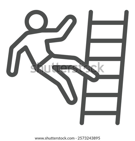 Man falls down from ladder line icon, insurance event concept. Vector graphics. Human falling high risk sign on white background, outline style icon for mobile or web design