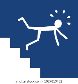 man falls down the stairs, simple illustration, blue color