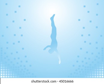 Man falls into the abyss. This is flight. The background is blue.