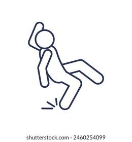 man falls, linear icon stickman fell, slippery floor, warning sign