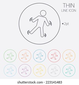 Man falls sign icon. Falling down human symbol. Caution slippery. Thin line circle web icons with outline. Vector