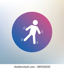 Man falls sign icon. Falling down human symbol. Caution slippery. Icon on blurred background. Vector