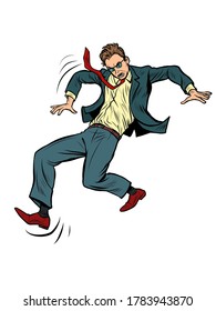 el hombre cae. resbaladizo. empresario con un problema. Dibujo vectorial retro de arte pop vintage estilo de los años 60