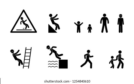 man falls stick icons set figure people pictogram