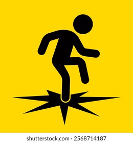man falls through ice black icon. winter incident.