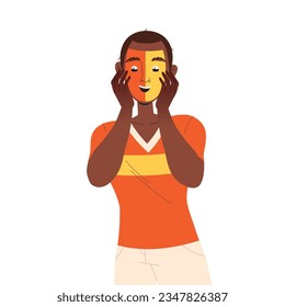 Man Fan Character with Painted Face Cheering for Sport Team Vector Illustration