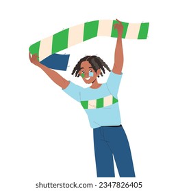 Man Fan Character with Scarf Cheering for Sport Team Vector Illustration