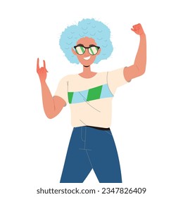 Man Fan Character in Sunglasses Show Horn Hand Gesture Cheering for Sport Team Vector Illustration