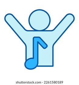 Man, fan raised his hands and musical note - icon, illustration on white background, similar style