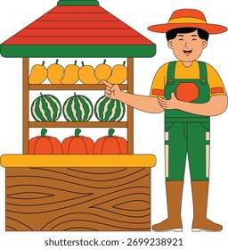 Ilustración vectorial de actividad del agricultor hombre
