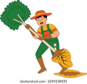 Ilustración vectorial de actividad del agricultor hombre