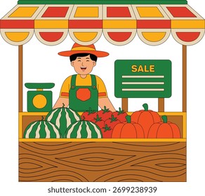 Ilustración vectorial de actividad del agricultor hombre