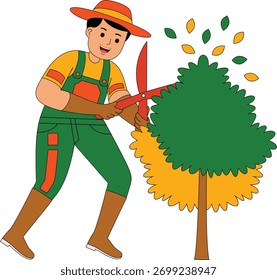 Ilustración vectorial de actividad del agricultor hombre