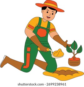 Ilustración vectorial de actividad del agricultor hombre
