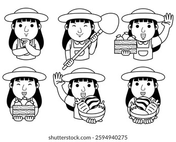 man farmer cartoon character line art