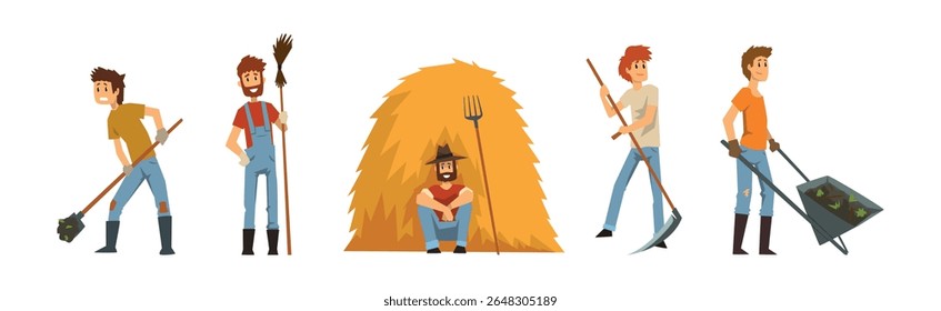 Personagem Homem Agricultor Envolvido no Conjunto de Vetores da Atividade Agrícola Rural