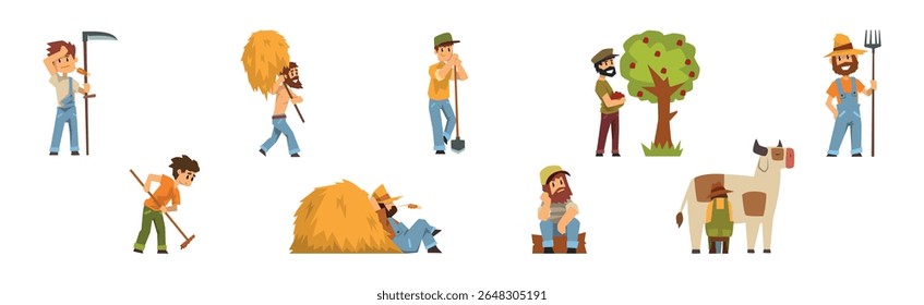 Personagem Homem Agricultor Envolvido no Conjunto de Vetores da Atividade Agrícola Rural