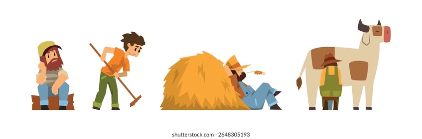 Personagem Homem Agricultor Envolvido no Conjunto de Vetores da Atividade Agrícola Rural