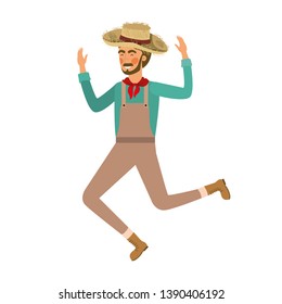 man farmer dancing with straw hat
