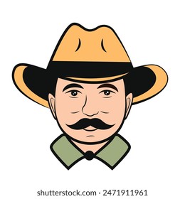 Hombre granjero con el bigote y sombrero ilustración del logotipo, diseño de logotipo de estilo vintage, silueta del hombre granjero.