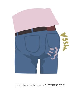 Man Farting Bad Smell with Soound Out From His Bottom Cartoon Vector Illustration