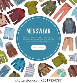 Man Fashion Clothes Banner Design with Sale Offer Vector Template