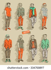 man in fashion clothes isolated on light background set vector illustration 