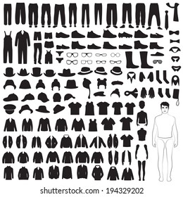 Man Fashion Icons, Paper Doll, Isolated Clothing Silhouette