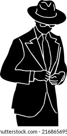 Man Fashion illustration, silhouette of man wearing stylish suit and hat, Dashing man vector