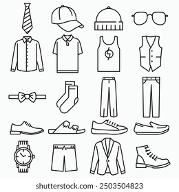 MAN FASHION ITEMS ICON SET