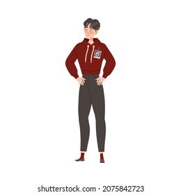 Man Fashion Model Posing at Haute Couture Show Vector Illustration