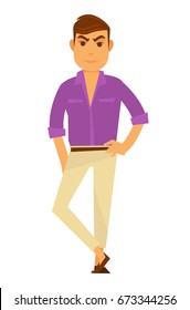 Man fashion model wearing style clothes vector flat isolated icon