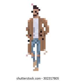 man fashion pixel vector isolate on white background.