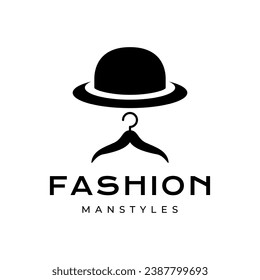 man fashion style rounded circle hat mustache hanger masculine logo design vector icon illustration