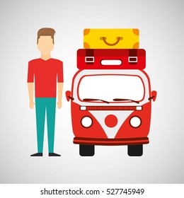 man fashion vintage van camper suitcases vector illustration eps 10