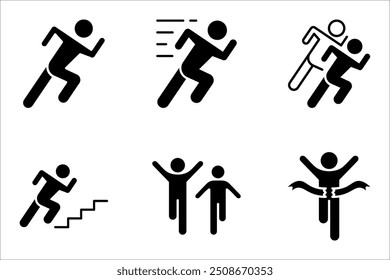 Conjunto de iconos de ejecución rápida de hombre. Conjunto de iconos en ejecución. Conjunto de símbolos de ejecución. Ilustración vectorial sobre fondo blanco
