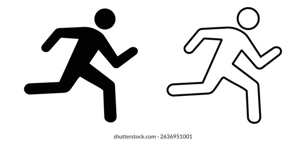 Man fast run icon vector, Running sport person silhouette icons. Fast run sign. Running man silhouette and line symbol vector. Man run vector illustration.