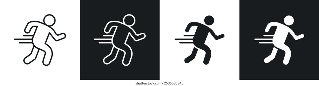 Man fast run vector icon set in black and white. EPS 10 illustration