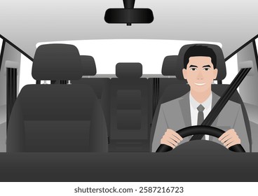 Man Fasten Seat Belt while Driving a Car. Safety First and Drive Safety Concept. 