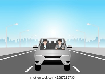 Man Fasten Seat Belt while Driving a Car. Safety First and Drive Safety Concept. 
